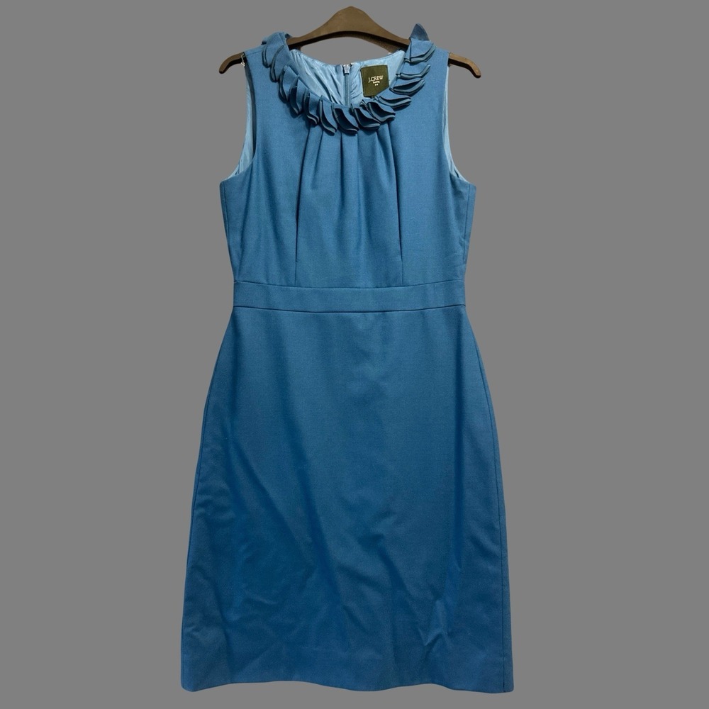 J. Crew Suiting Leigh Sheath Dress Size 6 Blue Wool Blend Office Career Business